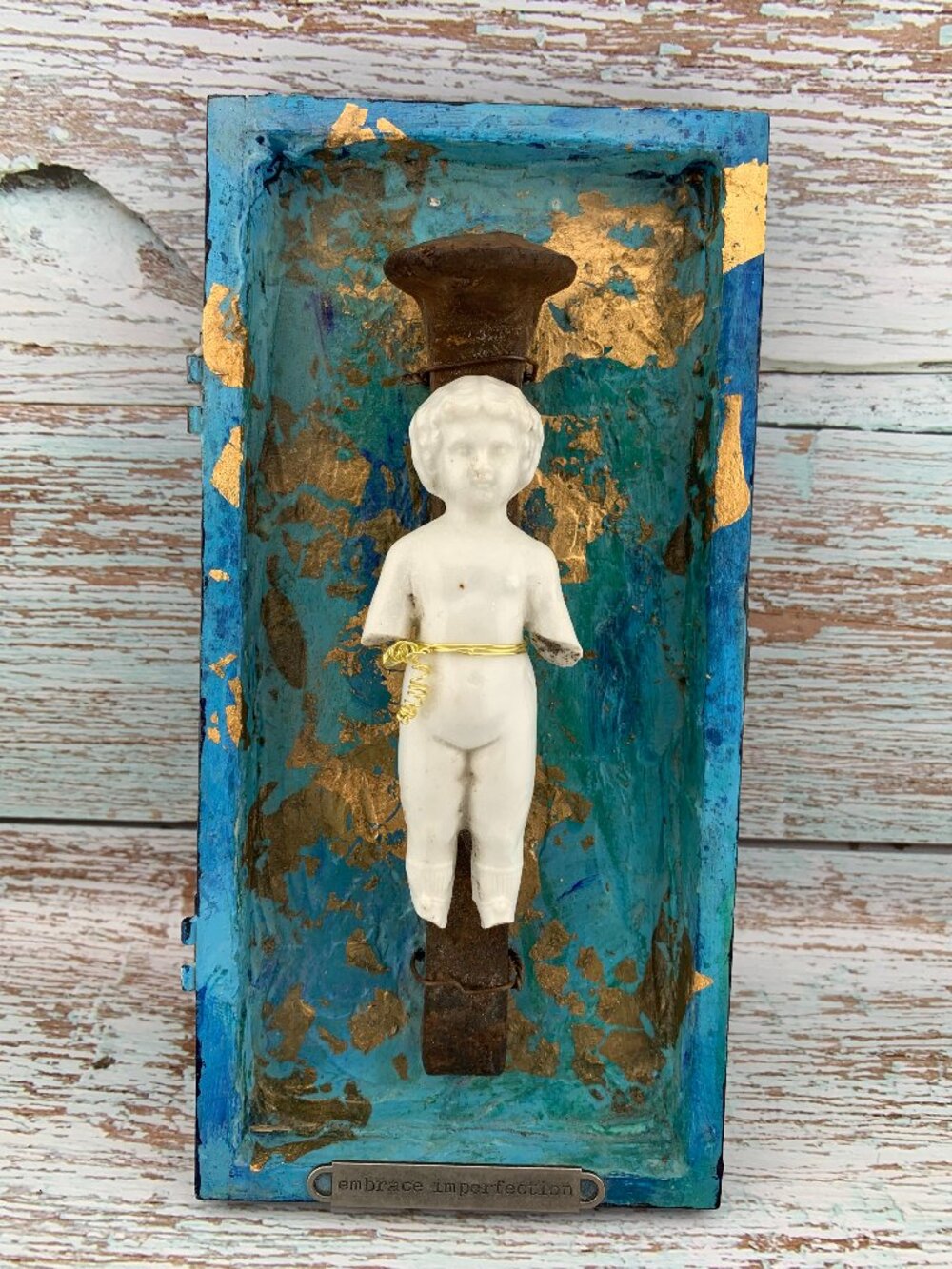 Embrace Imperfection Mixed Media Assemblage Art Broken Doll Wall Art